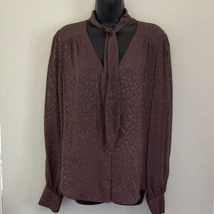PAIGE Chocolate Brown Satin Tie-Neck Blouse